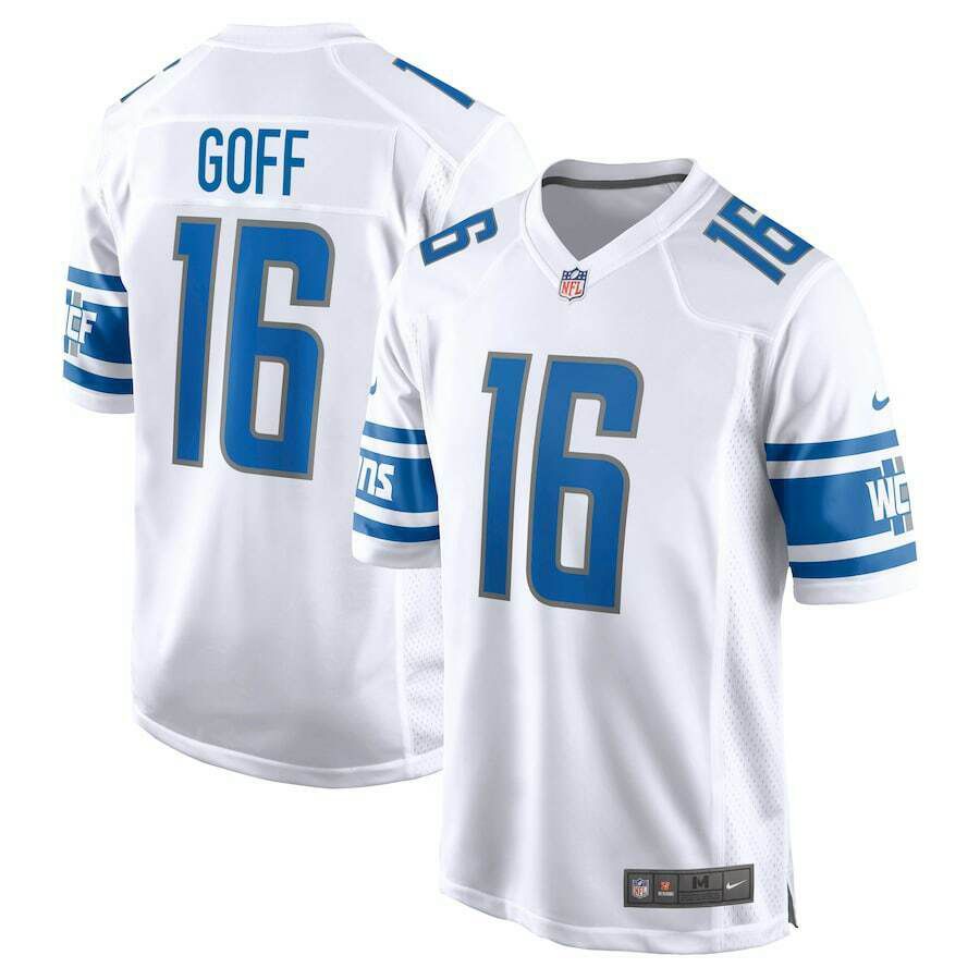 Men Detroit Lions #16 Jared Goff Nike White Game NFL Jersey